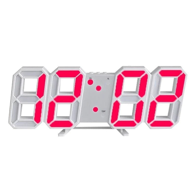 PixelTime Clock – Modern 3D LED Digital Wall Clock with Temperature, Date & Alarm - Red