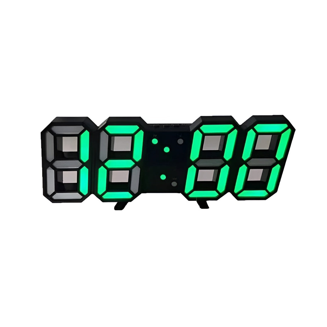 PixelTime Clock – Modern 3D LED Digital Wall Clock with Temperature, Date & Alarm - Green