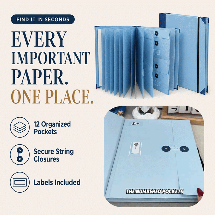 12-Pocket Accordion Document Organizer – Acid-Free, String-Tie Closures, Labels
