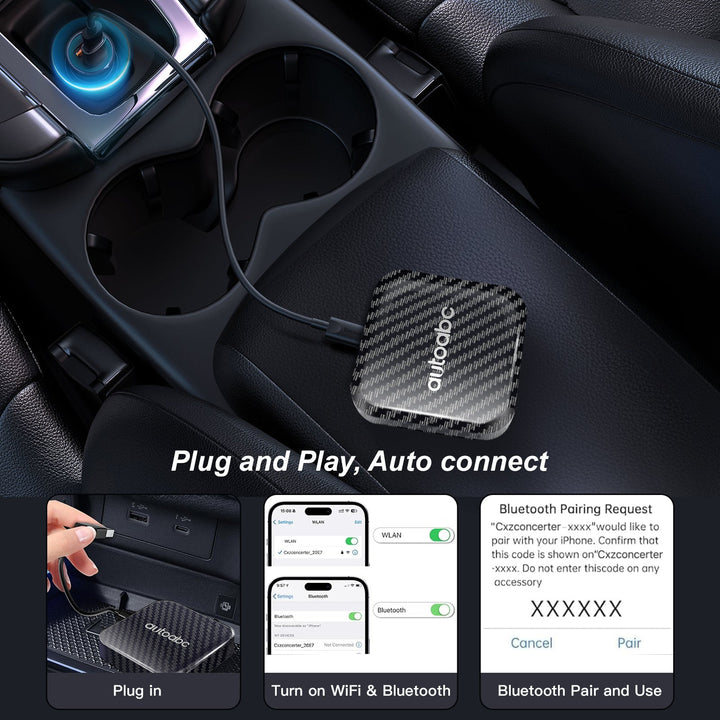 2GB+16GB-AUTOABC Wireless CarPlay Adapter – Upgrade Wired to Wireless