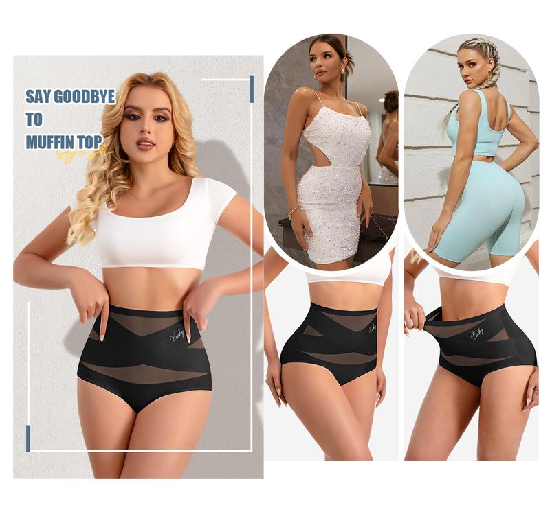 (Buy 1 Get 3)High-Waist Cross Tummy Control Panties – Plus-Size Friendly