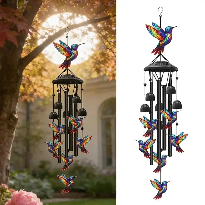 Retro Hummingbird Wind Chime with Resonant Tubes &amp; Clear Bells