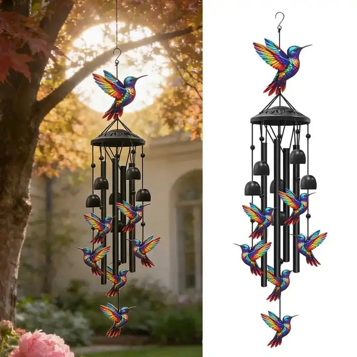 Retro Hummingbird Wind Chime with Resonant Tubes &amp; Clear Bells