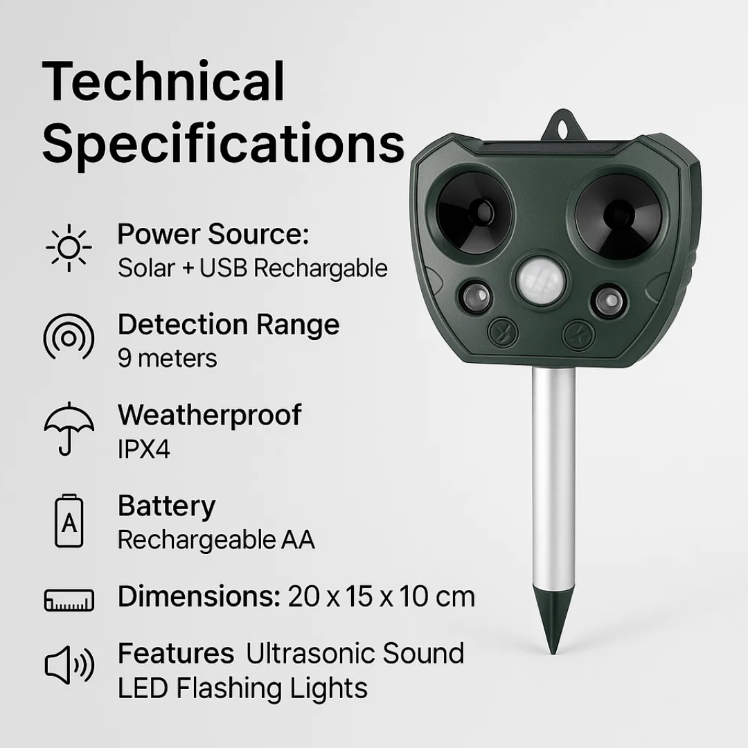 Ultrasonic Bird &amp; Pest Defender | Weatherproof, Solar-Powered &amp; Effective for Garden Protection