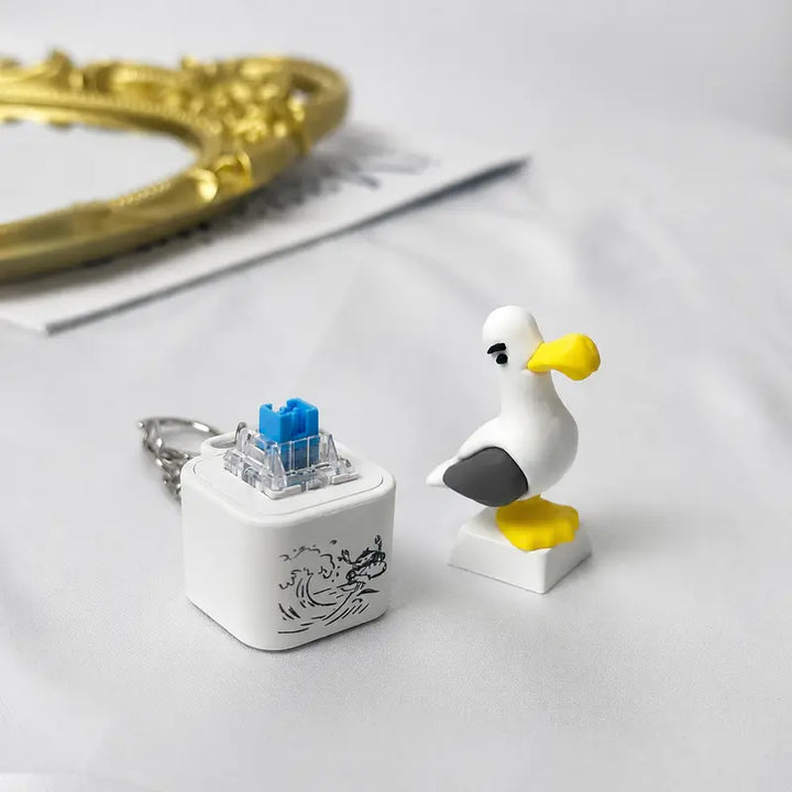 2-Piece Funny Seagull "MINE!" Keycap Keychain – Cute Mechanical Keyboard Fidget Toy, Value Set
