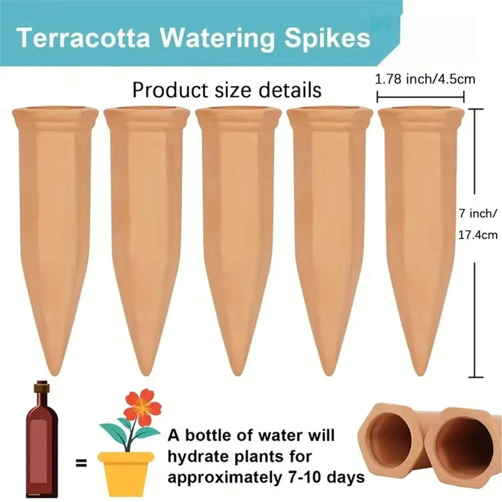 Terracotta Watering Spikes with Lids (4 or 6-Pack)
