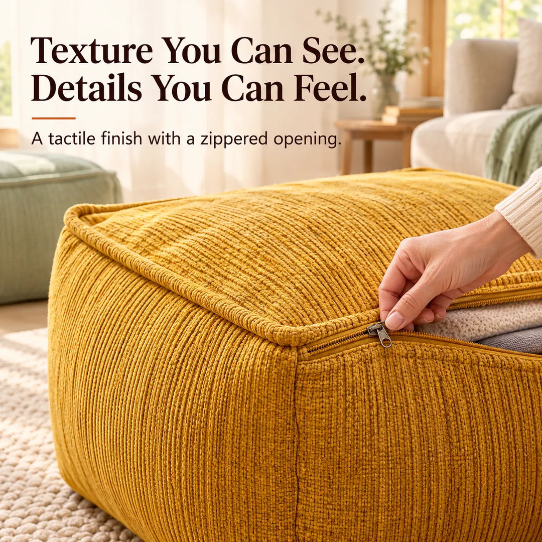 Corduroy Storage Ottoman Cover – Fill, Zip, and Sit