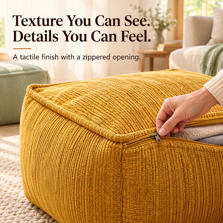 Corduroy Storage Ottoman Cover – Fill, Zip, and Sit