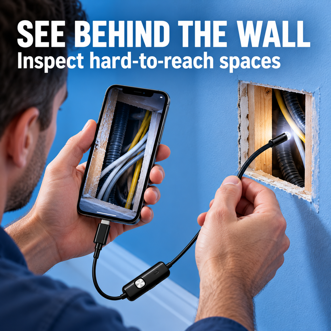 Plug-and-Play Endoscope Camera with Light – HD Inspection for Pipes &amp; Walls