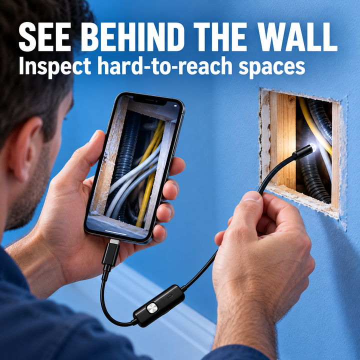 Plug-and-Play Endoscope Camera with Light – HD Inspection for Pipes &amp; Walls