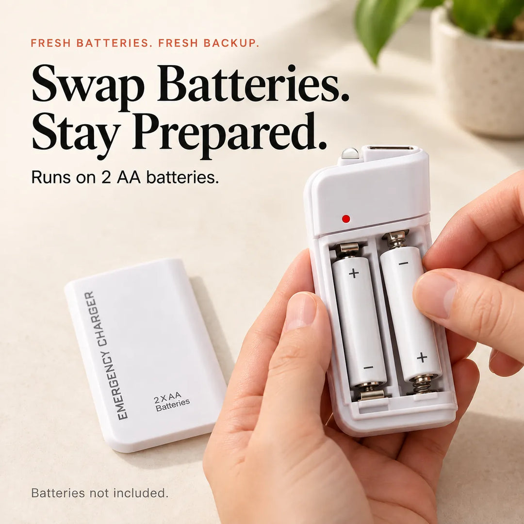 AA Battery Emergency Charger with LED Flashlight – USB Backup Power