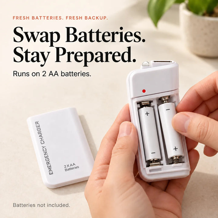 AA Battery Emergency Charger with LED Flashlight – USB Backup Power
