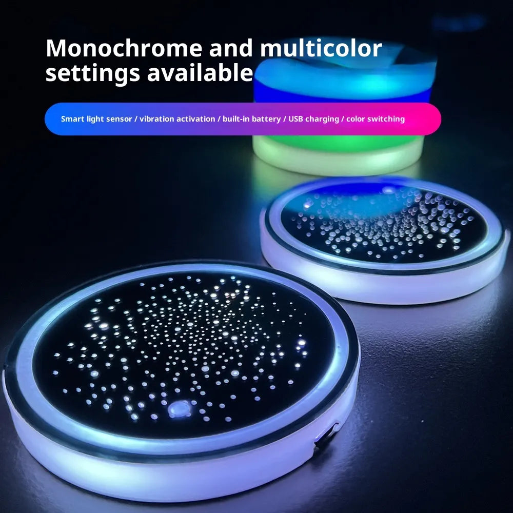 2PCS LED Car Cup Holder Coasters | Auto Sensor for Night Driving Safety