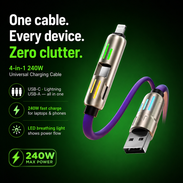 6.6FT 4-in-1 USB C Cable 240W – Fast Charging Cable for All Devices