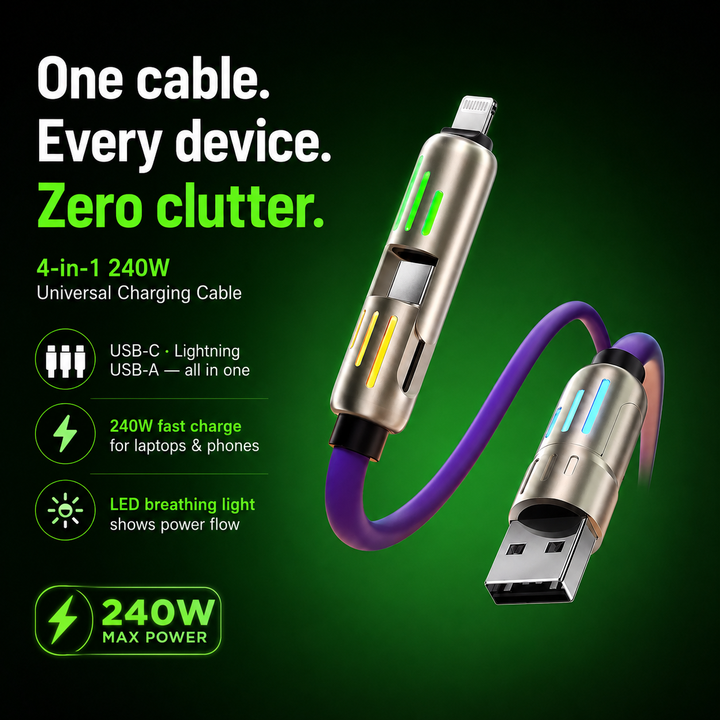 6.6FT 4-in-1 USB C Cable 240W – Fast Charging Cable for All Devices