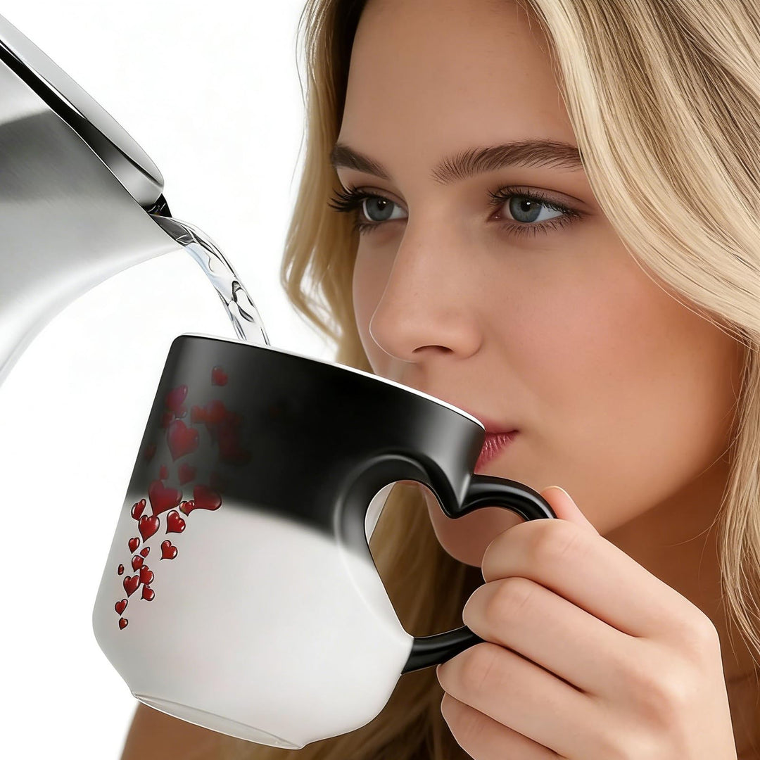 Color Changing Coffee Mug - Heart Handle Heat Reactive Ceramic Mug