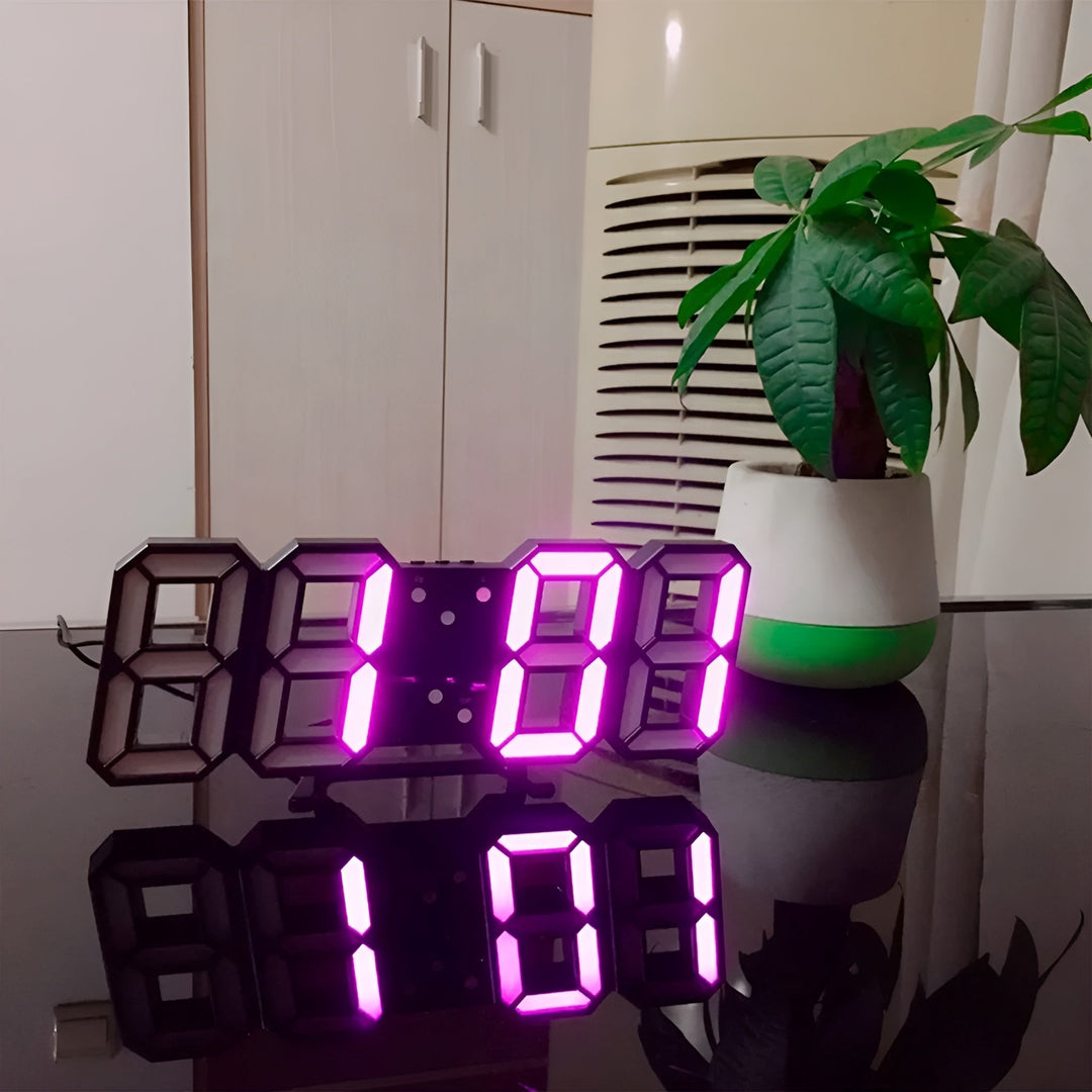 PixelTime Clock – Modern 3D LED Digital Wall Clock with Temperature, Date &amp; Alarm - Pink