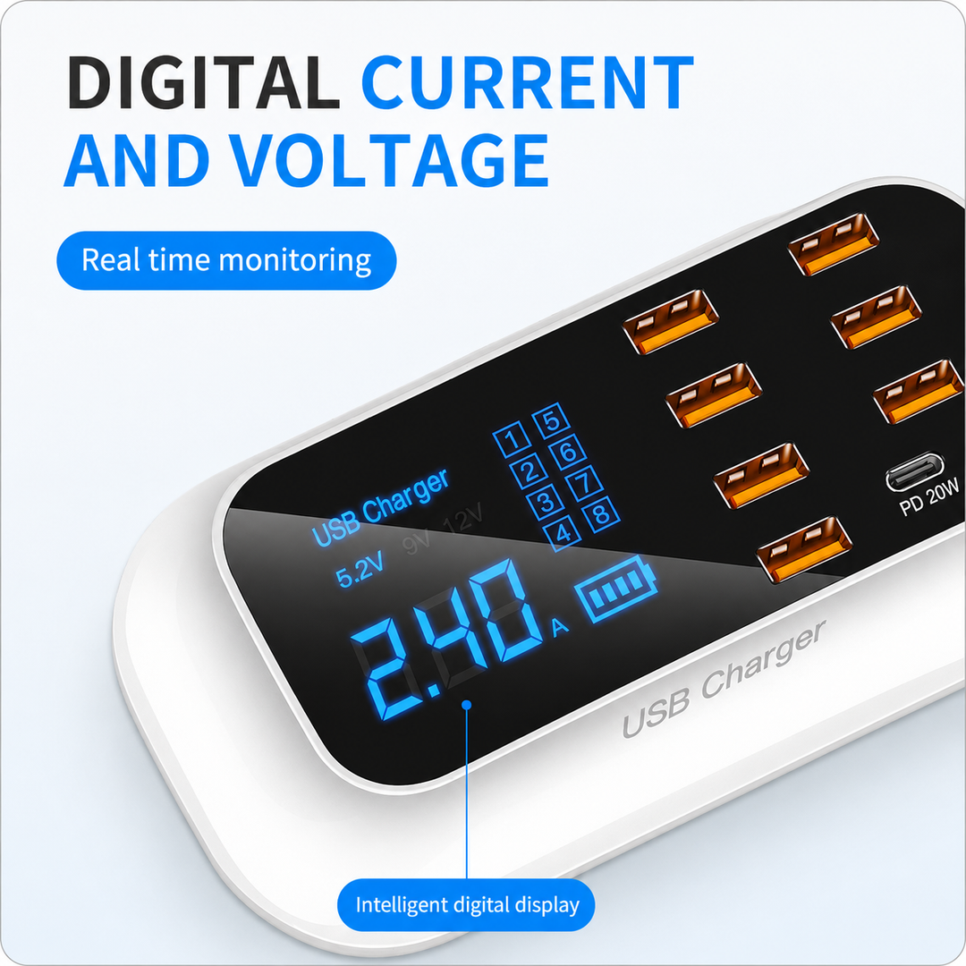 8-Port USB Charging Station | 55W-140W Fast Charger Hub