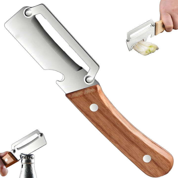 2-in-1 Stainless Steel VegetablePeeler with Wooden Handle &amp;Bottle Opener