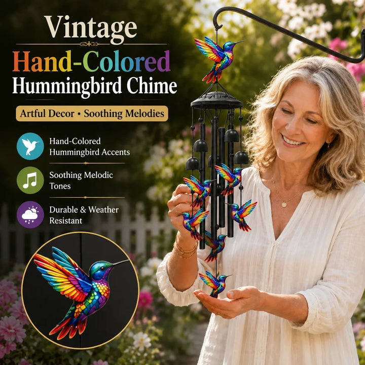 Retro Hummingbird Wind Chime with Resonant Tubes &amp; Clear Bells