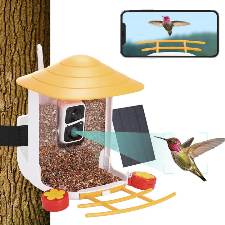 4 in. 1-Blue Smart Bird Feeder 60 oz. with Camera, Solar Panel and 140° View