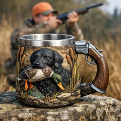 Hunting Dog Resin Mug - Pistol-Grip Handle with Steel Rim
