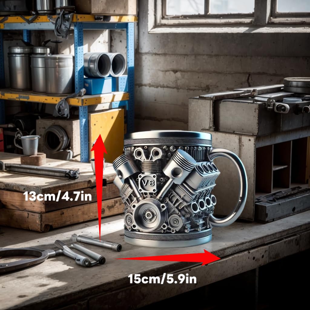 V8 Engine Coffee Mug - Resin Cast Car Mug (Small &amp; Large)