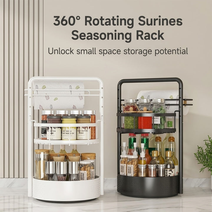 2-Tier Rotating Spice Rack – Lazy Susan with Towel Holder for Counter