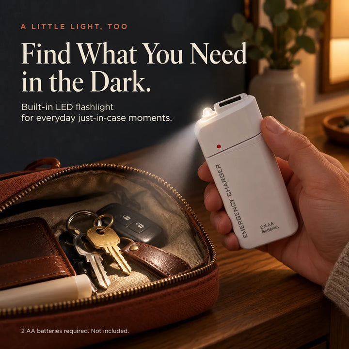 AA Battery Emergency Charger with LED Flashlight – USB Backup Power