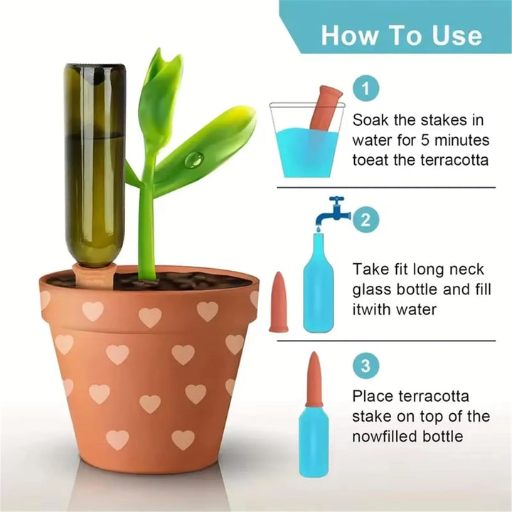 Terracotta Watering Spikes with Lids (4 or 6-Pack)