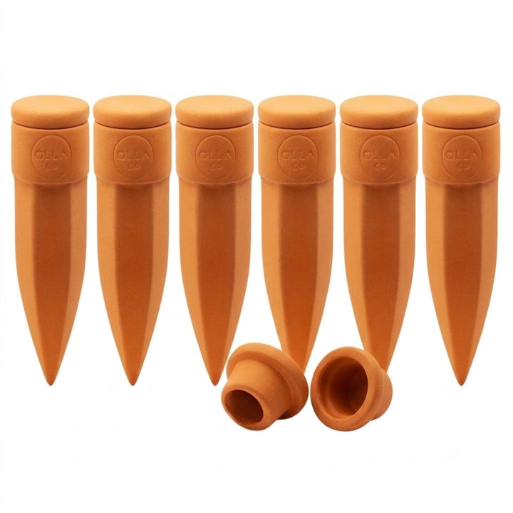 Terracotta Watering Spikes with Lids (4 or 6-Pack)
