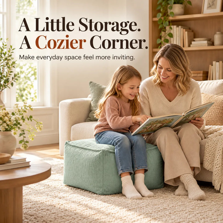 Corduroy Storage Ottoman Cover – Fill, Zip, and Sit