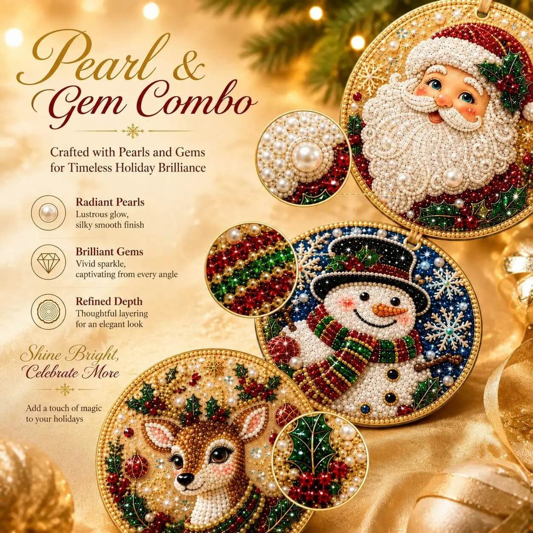 Christmas Pearl Art Ornaments – 6 Round Wooden DIY Tree Hangers