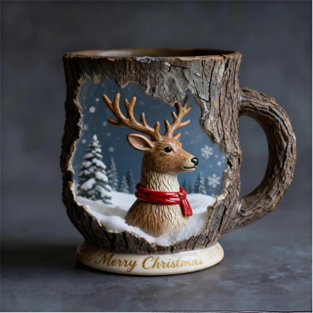 Christmas Scene Mug - 3D Snowman Santa Reindeer Mug
