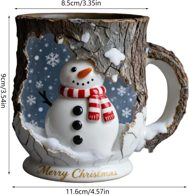 Christmas Scene Mug - 3D Snowman Santa Reindeer Mug
