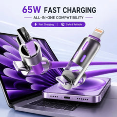 4-in-1 Charging Cable – 3 Lengths, 7 Colors, Tangle-Free