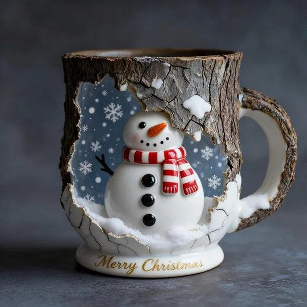Christmas Scene Mug - 3D Snowman Santa Reindeer Mug