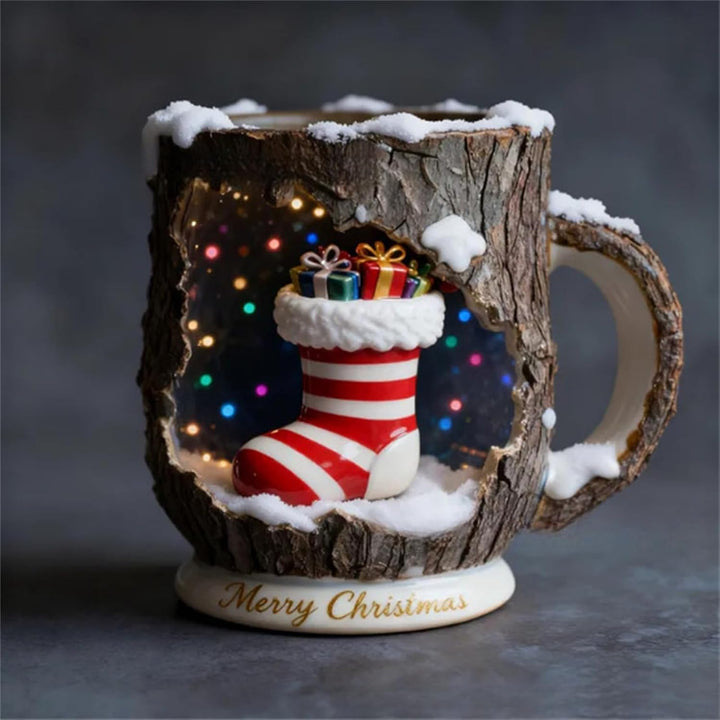 Christmas Scene Mug - 3D Snowman Santa Reindeer Mug
