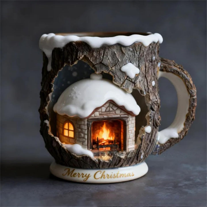 Christmas Scene Mug - 3D Snowman Santa Reindeer Mug