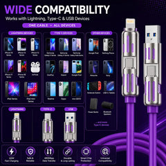 4-in-1 Charging Cable – 3 Lengths, 7 Colors, Tangle-Free