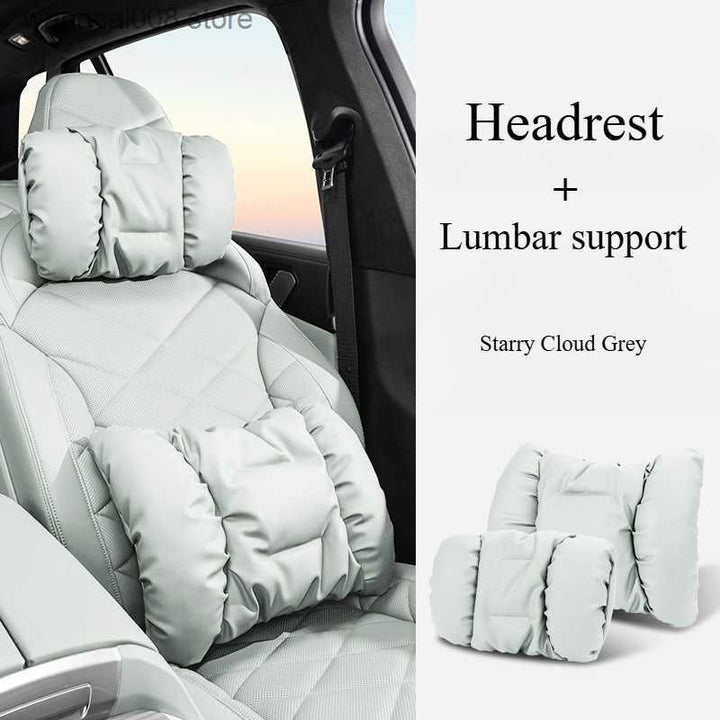Cloud-like Suede-Touch Car Headrest &amp; Lumbar Set – Premium Driving Comfort