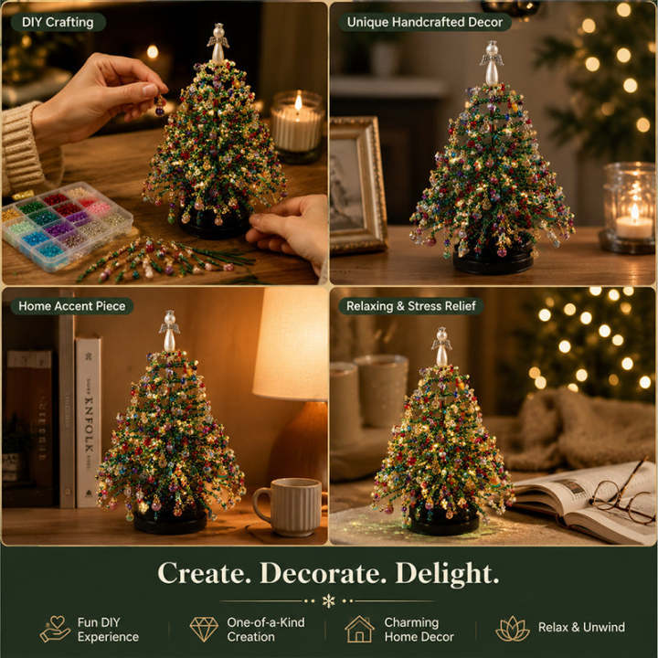 🎄✨DIY Beaded Christmas Tree Kit with Lights -🎅 Mini Tabletop Holiday Decoration
