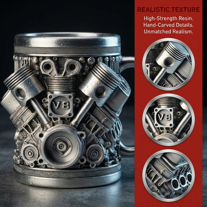 V8 Engine Coffee Mug - Resin Cast Car Mug (Small &amp; Large)