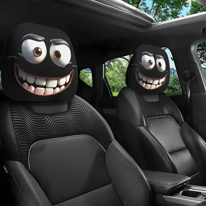 2PCS Funny Car Headrest Covers – Big-Eyed Cartoon Design