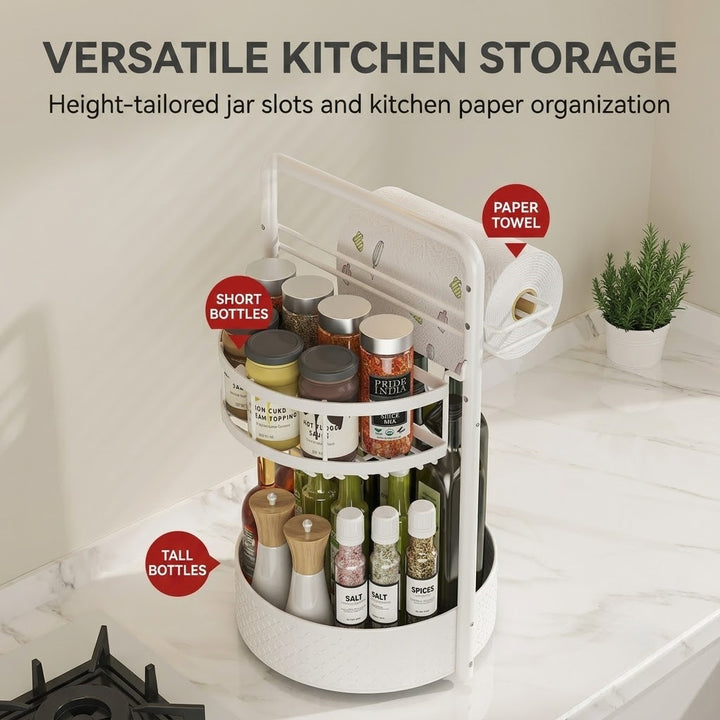 2-Tier Rotating Spice Rack – Lazy Susan with Towel Holder for Counter
