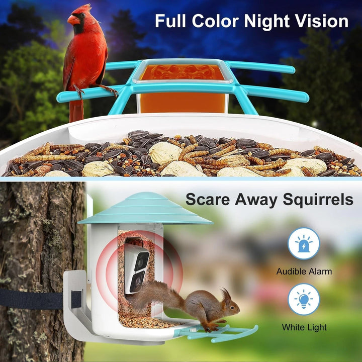 4 in. 1-Blue Smart Bird Feeder 60 oz. with Camera, Solar Panel and 140° View