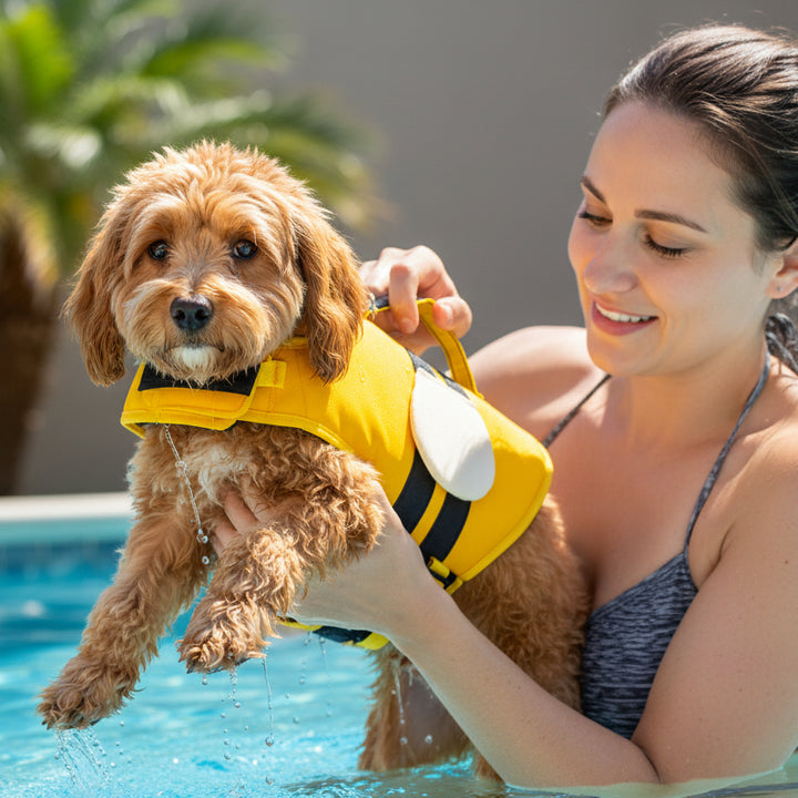 Bee Design Dog Swim Vest - Oxford Life Jacket With Handle