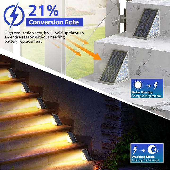 Solar Step Lights Outdoor - 4 Pack Warm White, IP67 Waterproof