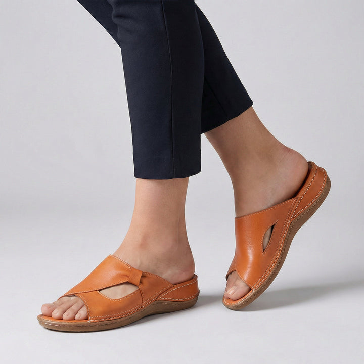 Orthopedic Leather Crossover Slide Sandals