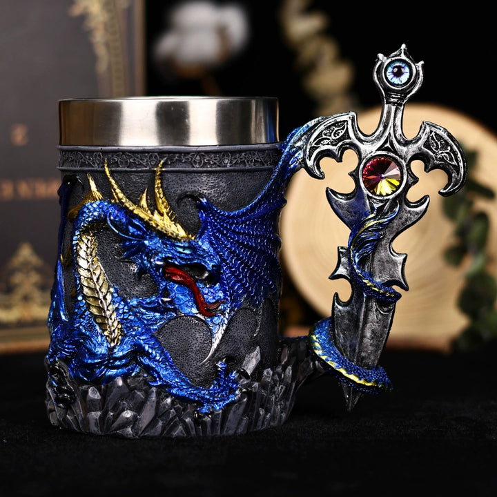 Medieval Dragon Sword Beer Mug – 3D Stainless Gothic Tankard 600ml